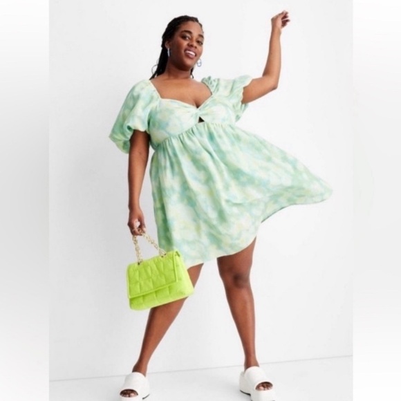 Future Collective puff sleeve mini dress, size 1X - Picture 1 of 9